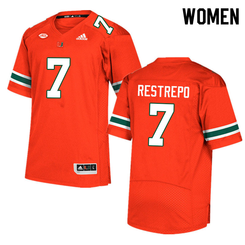 Women #7 Xavier Restrepo Miami Hurricanes College Football Jerseys Sale-Orange